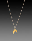 22k Double Leaf Charm Necklace - 14k Gold Chain