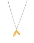 22k Double Leaf Charm Necklace - 14k Gold Chain