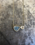 Moon & Stars Pendant - 14k Gold, Aquamarine + White Sapphire - KMJ Emilie Shapiro Fine Jewelry - Necklaces