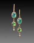 Double Drop Green Tourmaline Earrings - 22/18k Gold + Diamonds