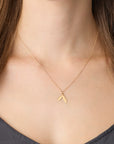 22k Double Leaf Charm Necklace - 14k Gold Chain