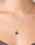 Rose Cut Round Green Tourmaline Necklace - 22k Gold Bezel + Diamond, on a 14k Gold Chain