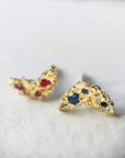 Lune Studs - 14ky Gold + Ruby