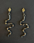 Black + Gold Serpent Dangles - Sterling Silver + 10ky Gold - KMJ Zanny Jewelry - Earrings