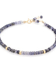 Hammered Bead Natural Gemstone Bracelet - Iolite / 18k Yellow Gold - KMJ Anne Sportun Jewelry - Bracelet