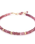 Hammered Bead Natural Gemstone Bracelet - Pink Tourmaline + 18k Yellow Gold - KMJ Anne Sportun Jewelry - Bracelets