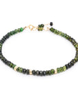 Hammered Bead Natural Gemstone Bracelet - Green Tourmaline / 18k Yellow Gold
