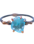 Apatite Small Stone Ring - 18ky/14kw/14kr Gold + Oxidized Silver