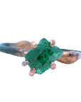 Zambian Emerald Small Stone Ring - 18ky/14kw/14r Gold+ Oxidized Silver