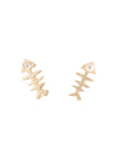 Fish Bone Earrings - 14k Gold + Diamonds - KMJ Victoria Cunningham Jewelry - Earrings