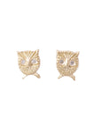 Owl Stud Earrings - 14k Gold + Diamonds
