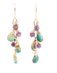 OOAK Turquoise & Ruby Cluster Drop Earrings - 14k Gold-Fill + Oxidized Sterling Silver