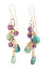 OOAK Turquoise & Ruby Cluster Drop Earrings - 14k Gold-Fill + Oxidized Sterling Silver