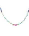 OOAK Lapis, Turquoise + Ruby 3x's Wrap/Knotted Necklace - 14k Gold-Fill