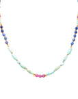 OOAK Lapis, Turquoise + Ruby 3x's Wrap/Knotted Necklace - 14k Gold-Fill