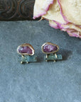 Cluster Studs - Brass, Silver, Aquamarine + Ruby - KMJ Emilie Shapiro Jewelry - Earrings