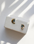 Crescent Studs - 14ky Gold-Fill, Sterling Silver + Moonstone
