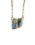 Cross Pollinate Pendant - Brass, Aquamarine, Tanzanite + Emerald - KMJ Emilie Shapiro Jewelry - Necklace