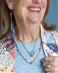 Cross Pollinate Pendant - Brass, Aquamarine, Tanzanite + Emerald - KMJ Emilie Shapiro Jewelry - Necklace