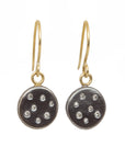 Black + Gold Scattered Diamond Disc Earrings - 18ky Gold, Oxidized Silver + Reclaimed Diamonds