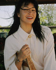 Flora Bolo Necklace - Oxidized Brass, Sterling Silver + Blue Moonstone Glass w/Oxidized Sterling Silver 32" Chain - KMJ Claire Sommers Buck Jewelry - Necklaces