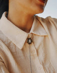 Flora Bolo Necklace - Oxidized Brass, Sterling Silver + Blue Moonstone Glass w/Oxidized Sterling Silver 32" Chain - KMJ Claire Sommers Buck Jewelry - Necklaces