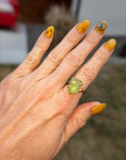 Peridot Medium Stone Ring - 14ky Gold + Oxidized Silver