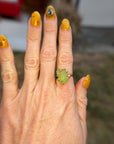 Peridot Medium Stone Ring - 14ky Gold + Oxidized Silver