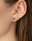 Rose Cut Ruby Stud Earrings - 22k Gold + Diamond
