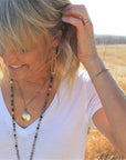 Larken Necklace - Black Oxidized Chain + Moss Aquamarine - KMJ James & Jezebelle Unclassified