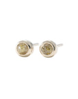 4 mm Round Yellow/Green Rose Cut Diamond Studs - 18kpw Gold