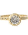 .935 ctw Natural Salt + Pepper Round Diamond - Handmade 18ky Gold Bezel Setting with Natural VS White Melee Side Diamonds