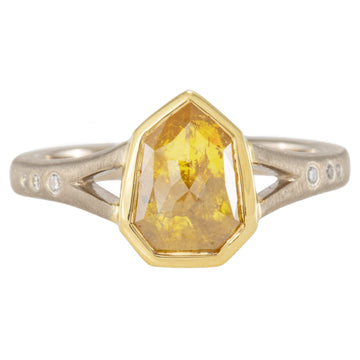 1.75 ctw Yellow Shield Rose Cut Diamond - 18ky/18kpw Gold + VS Diamonds