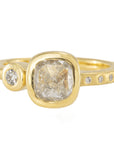 1.02 ctw Cushion Shaped Rose Cut Clear Diamond - 18ky Gold + VS Accent Diamonds