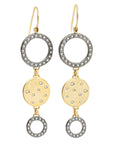 Black + Gold Triple Drop Scattered Diamond Earrings - 18ky Gold, Oxidized Silver + VS Diamonds