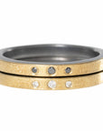 Black + Gold Stacker Ring with Black Diamonds - 18k Gold + Oxidized Silver