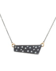 Black + Gold Scattered Diamond Necklace on Oxidized Silver Chain - 18ky, Oxidized Silver + VS Diamonds