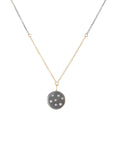 Black + Gold Disc Necklace on Two-Tone Chain - 14k Gold, Oxidized Silver + VS White Diamonds