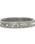 Half Round Band With Scattered Diamonds - 18k/20k Gold, Oxidized Silver + VS Diamonds
