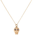 Charmed Skull Blue Sapphire Necklace - 14k Gold