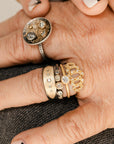 In Bloom Stacking Ring - Dusted Blooms - 22k Gold Dust, 18k Gold, Oxidized Silver + Reclaimed Diamonds - KMJ Kate Maller Jewelry Jewelry - Rings