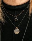 Sun Rays Round Pendant Necklace - 22k/18k/14k Gold, Oxidized Silver + VS White Diamonds