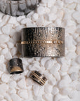 Sun Rays Cigar Band - 22k Gold, Oxidized Silver + VS White Diamonds