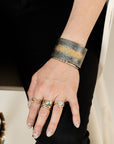 Three Bloom Dusted Skinny Cuff - 22ky, 18ky, Oxidized Silver + VS Diamonds