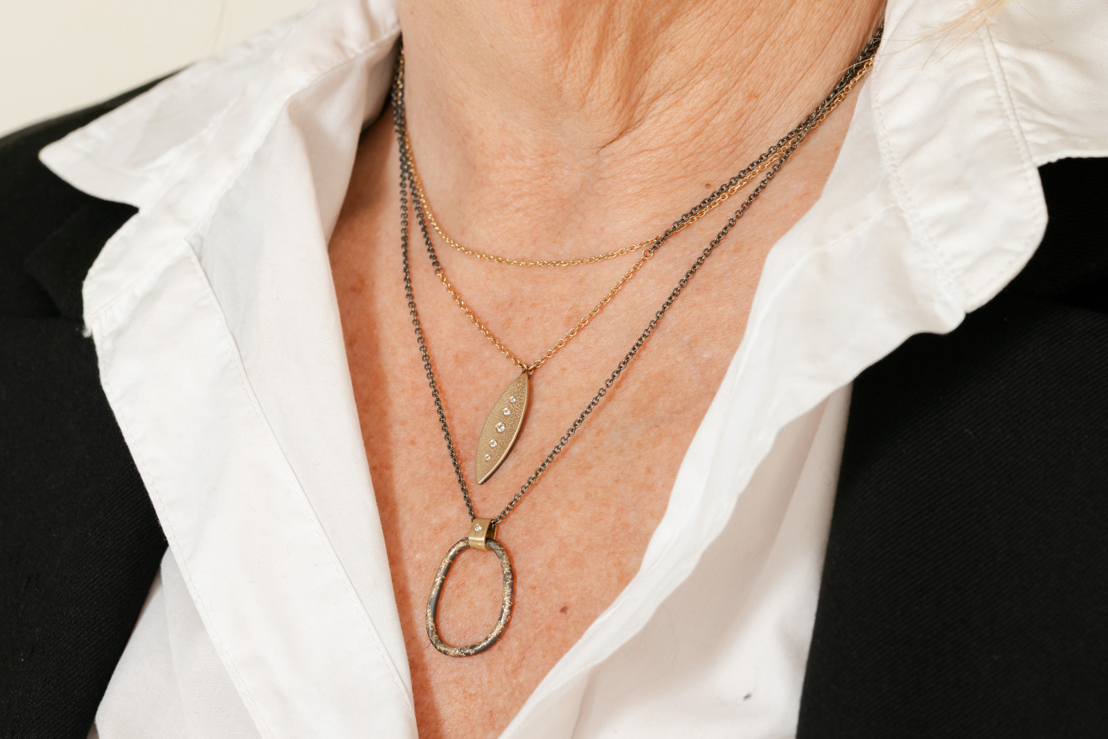 Dusted Carabiner Necklace - 22k/18k Gold, Oxidized Silver + VS