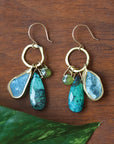 Lure Earrings - Brass, Aquamarine, Vesuvianite + Chrysocolla