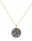 Black + Gold Disc Necklace on 14k Gold Chain - 14k Gold, Oxidized Silver + VS White Diamonds