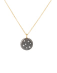 Black + Gold Disc Necklace on 14k Gold Chain - 14k Gold, Oxidized Silver + VS White Diamonds