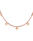 Brown Champagne Garnet Wrap Gemstone Mini Hammered Disc Station Necklace - 18k Gold + Brown Champagne Garnet