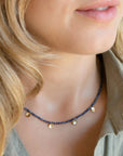 Turquoise Wrap Gemstone Mini Hammered Disc Station Necklace - 18k Gold + Turquoise - KMJ Anne Sportun Jewelry - Necklaces